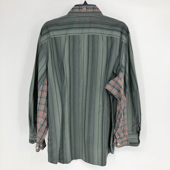 RENTRAYAGE Womens Upcycled Shirt XL Stripes Green Button Up Long Sleeve NWOT - Picture 3 of 6